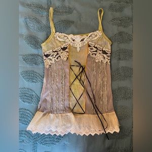 Handmade ruffle and lace tank top